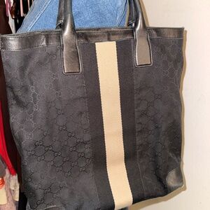 Gucci Black and Cream Stripe Tote